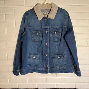 Sonoma 2X Denim Jeans Jacket Sherpa Collar Trucker Barn Coat